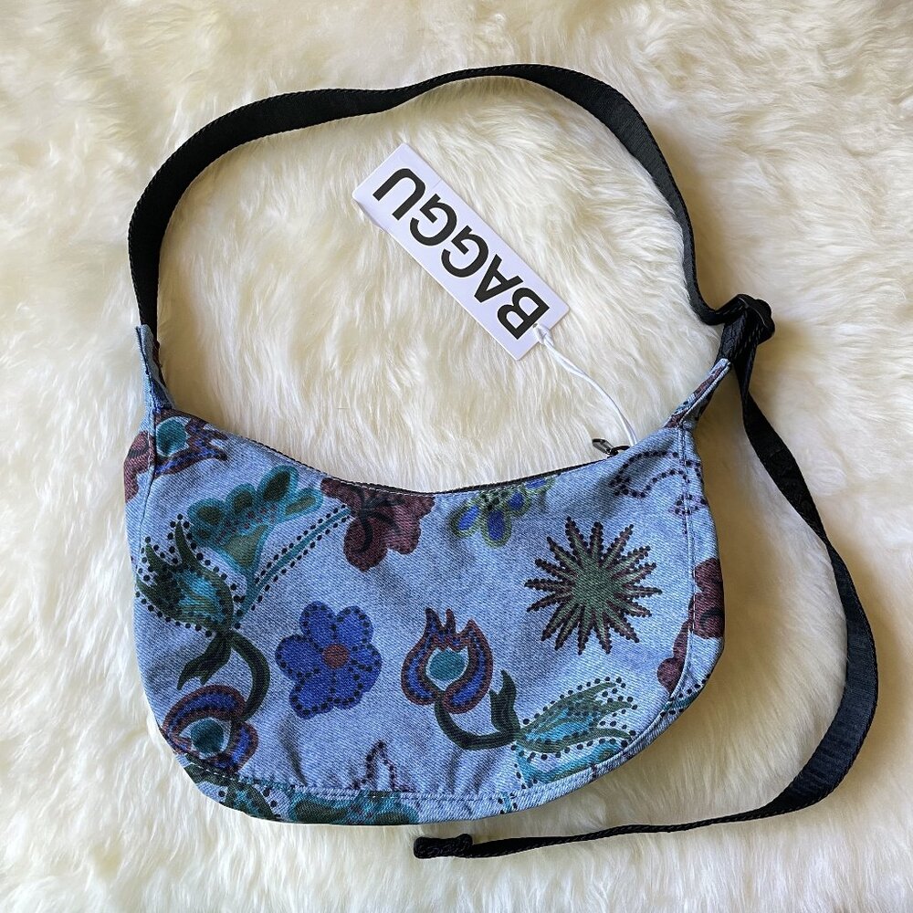 NWT Baggu Small Crescent Bag - Digital Denim Birds